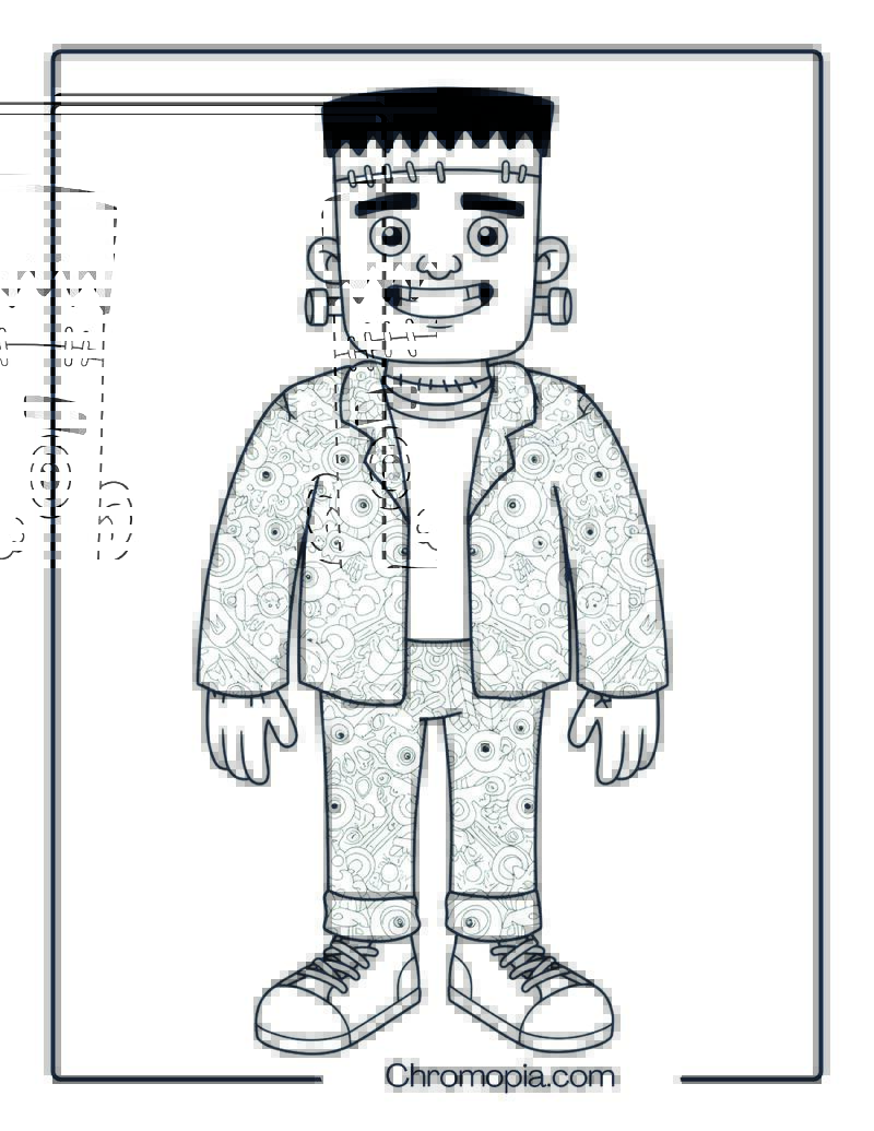 Frankenstein with Mandala Jacket Coloring Page
