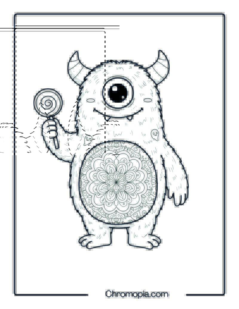 Friendly Monster Mandala Halloween Coloring Page