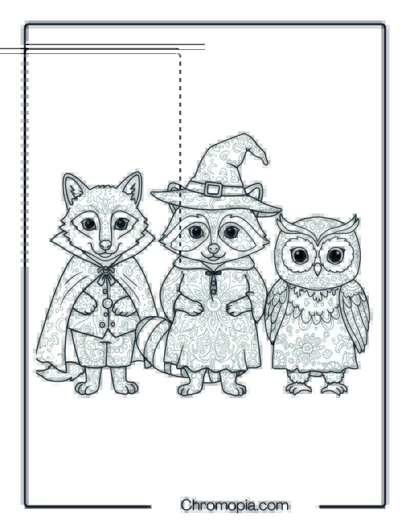 Halloween Animal Trio Mandala Coloring Sheet