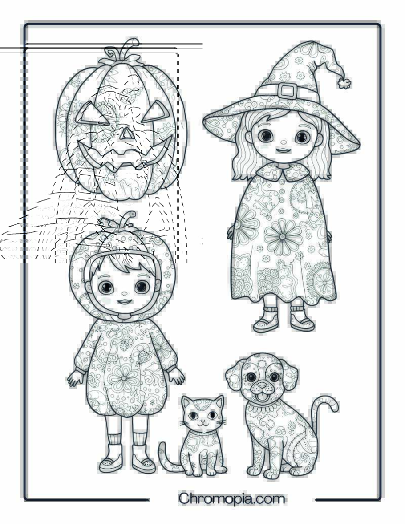 Halloween Costume Kids and Pet Mandala Page