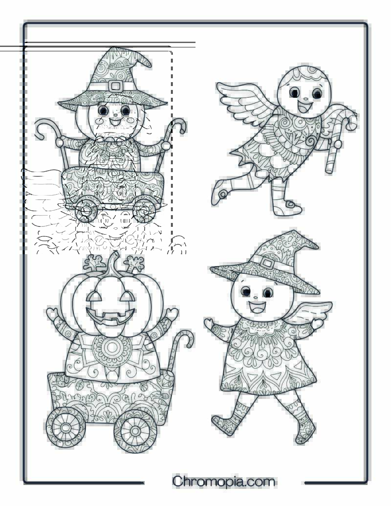 Halloween Parade Mandala Characters Coloring Page