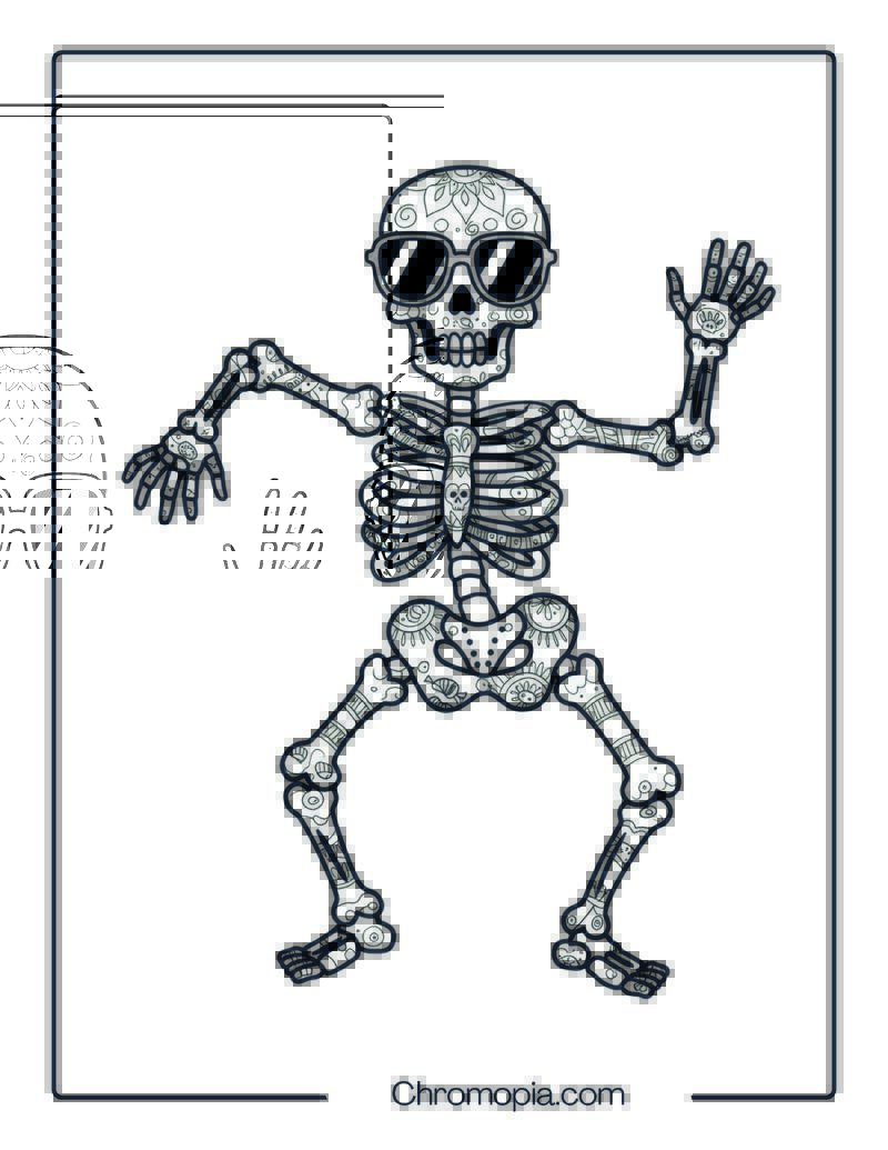 Happy Skeleton Mandala Halloween Coloring Page