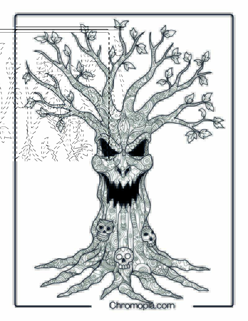 Haunted Tree Face Mandala Coloring Sheet