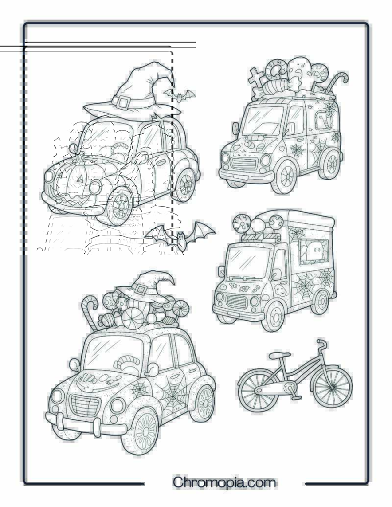 Haunted Vehicle Friends Mandala Coloring Page