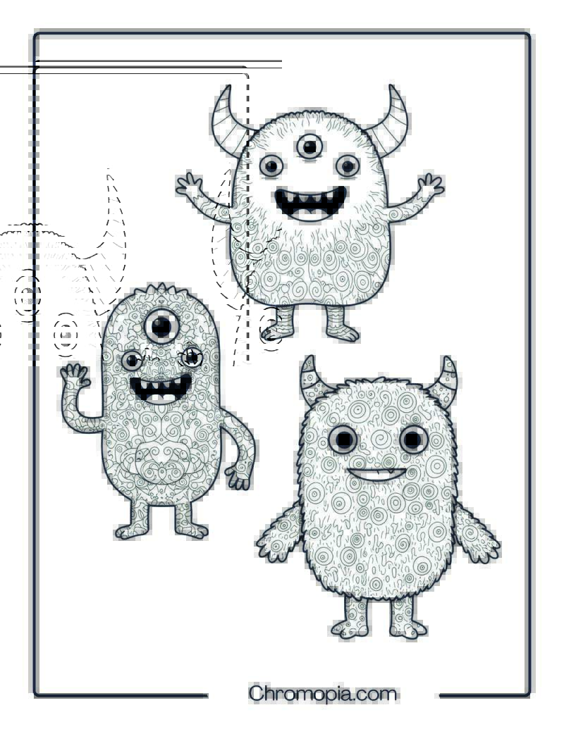 Monster Friends Mandala Halloween Coloring Page