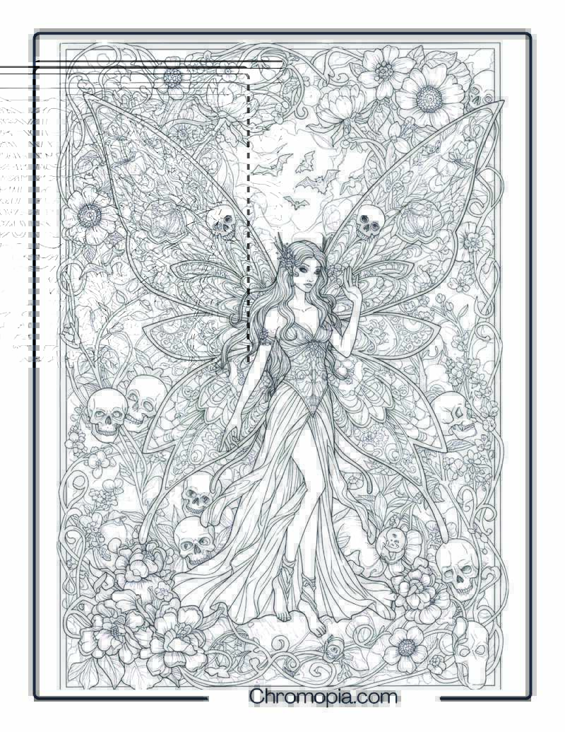 Dark Fairy Mandala Halloween Coloring Page