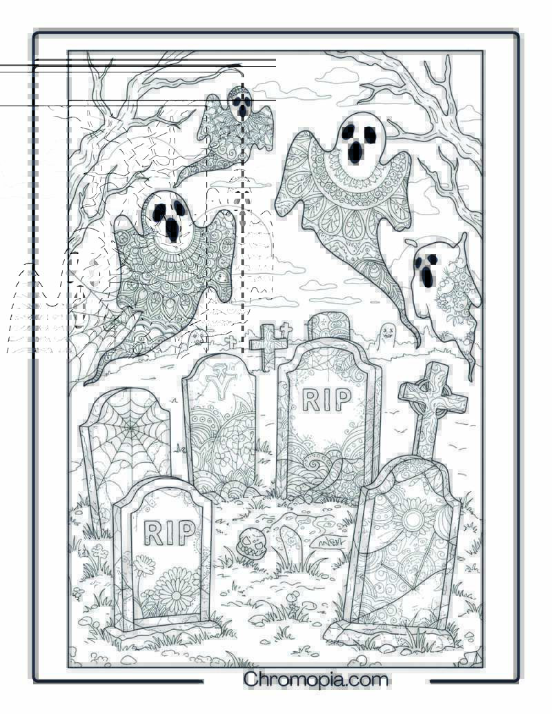 Graveyard Ghosts Mandala Halloween Sheet