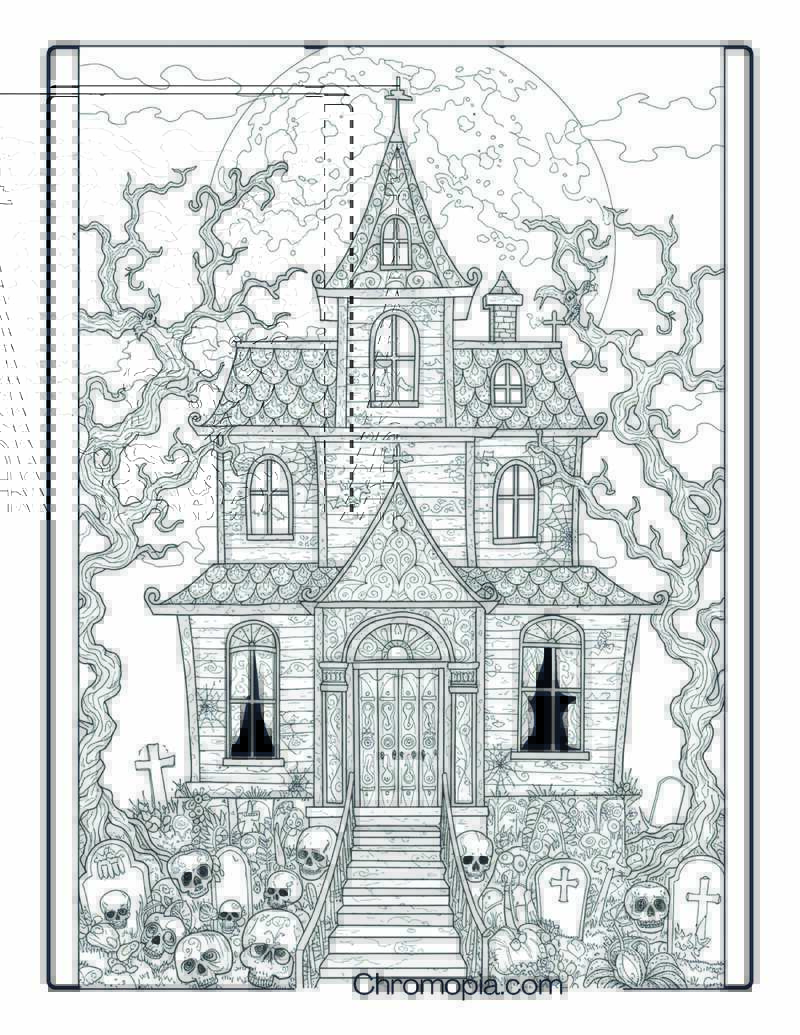 Haunted House Mandala Halloween Coloring Page