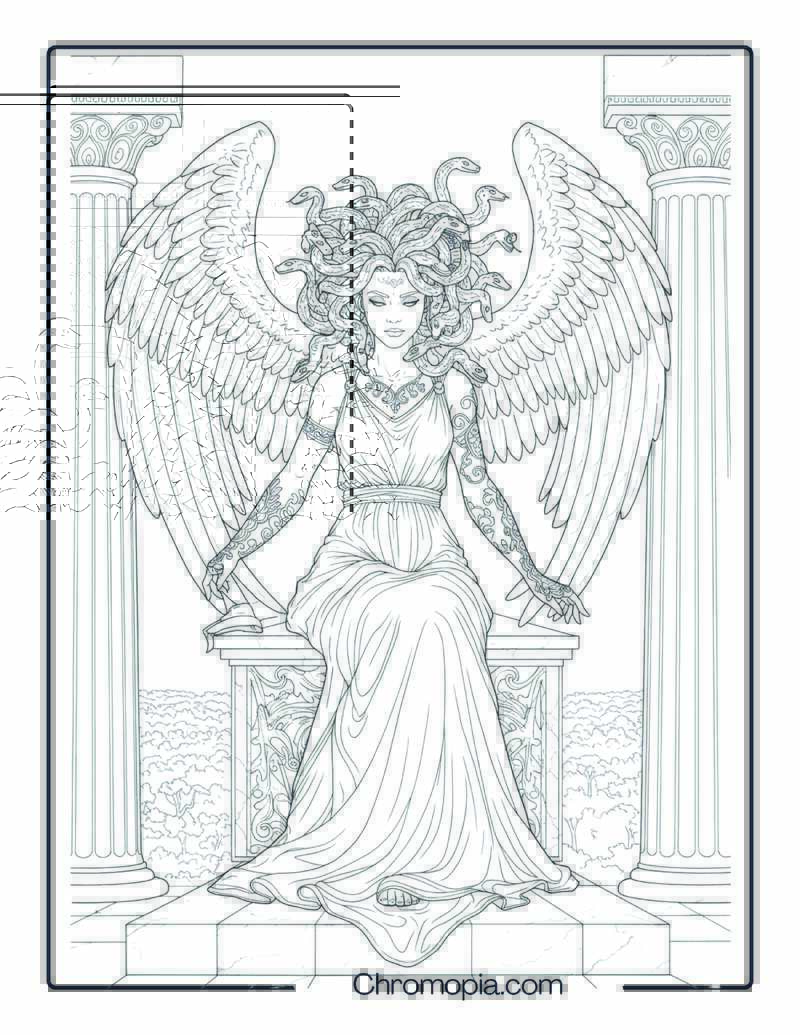Angelic Medusa Redemption Scene – Coloring Page