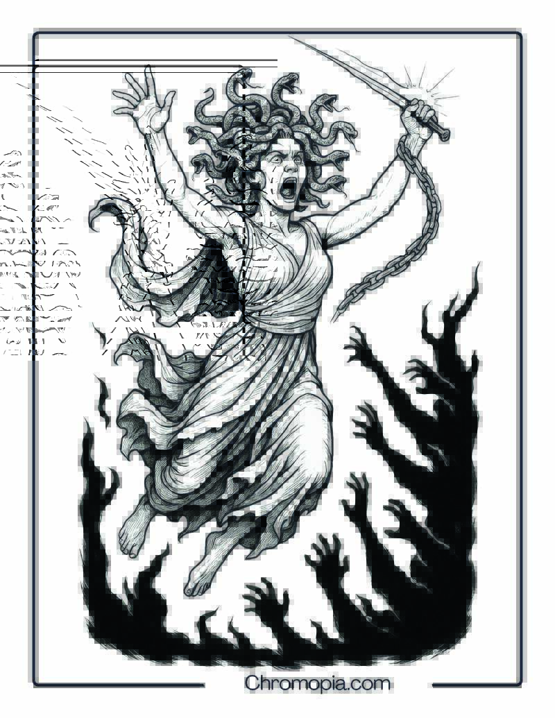 Medusa Falling Into the Underworld – Coloring Sheet