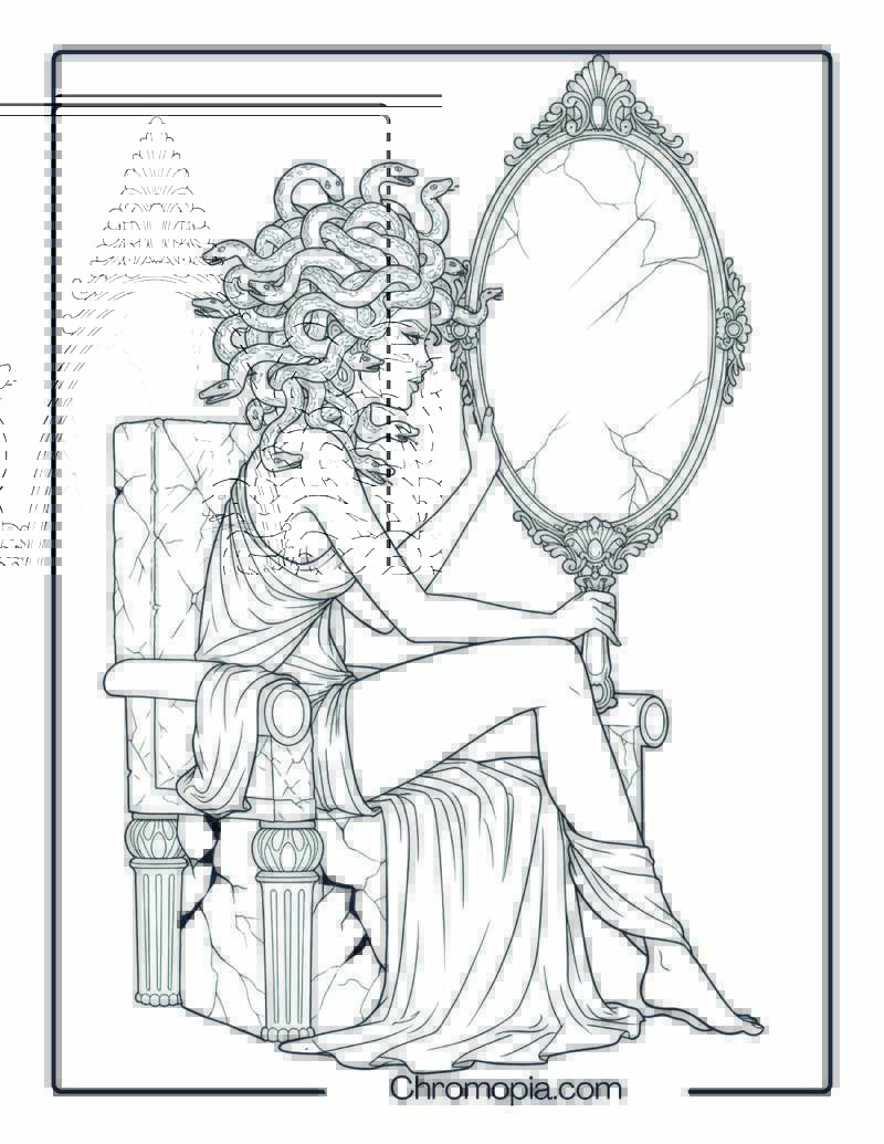 Medusa Gazing into a Mirror – Coloring Page