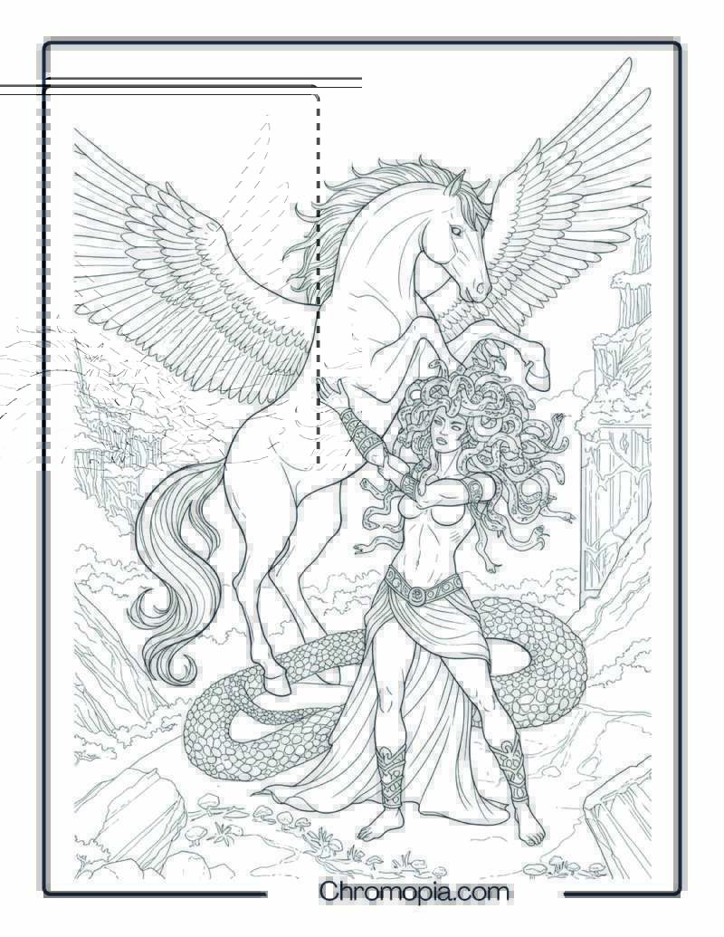 Medusa and Pegasus Myth Fusion – Coloring Sheet