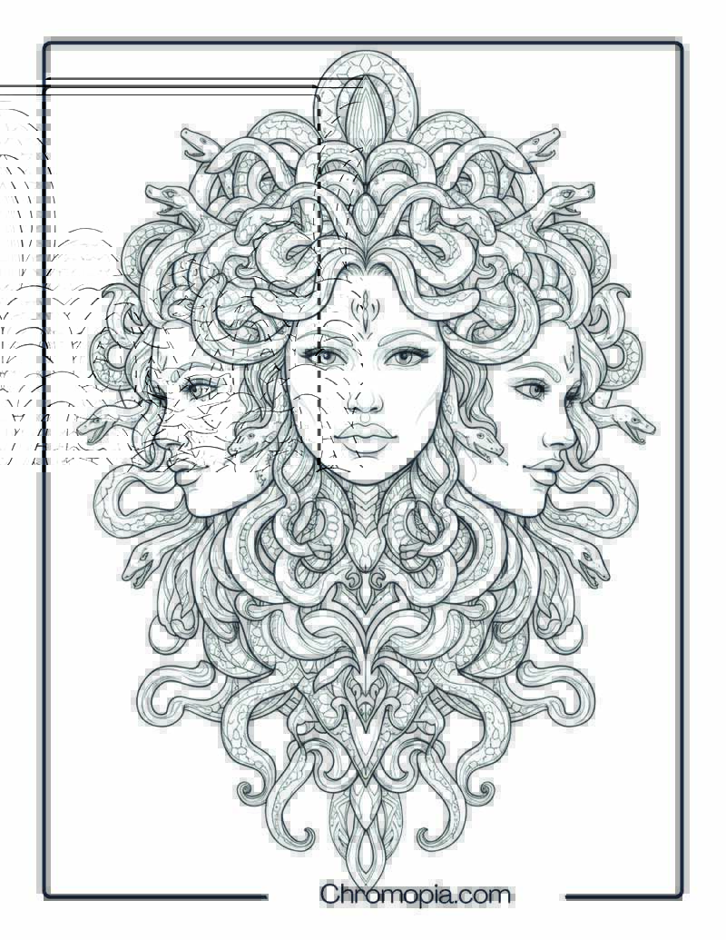 Three-Faced Medusa Oracle – Coloring Page