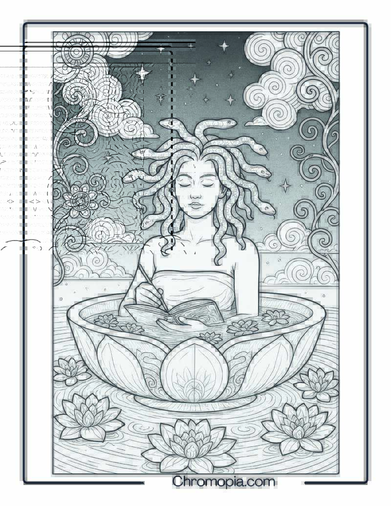 Medusa soaking in a celestial flower bath