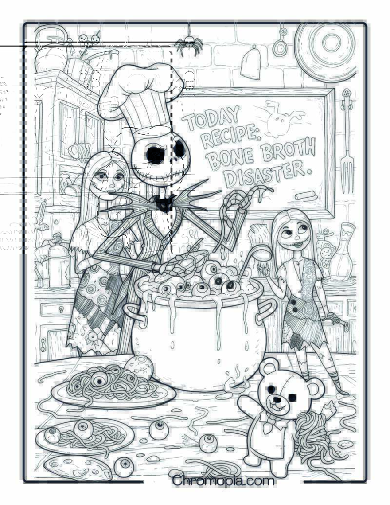 Jack Skellington as a Mad Scientist Chef Coloring Page