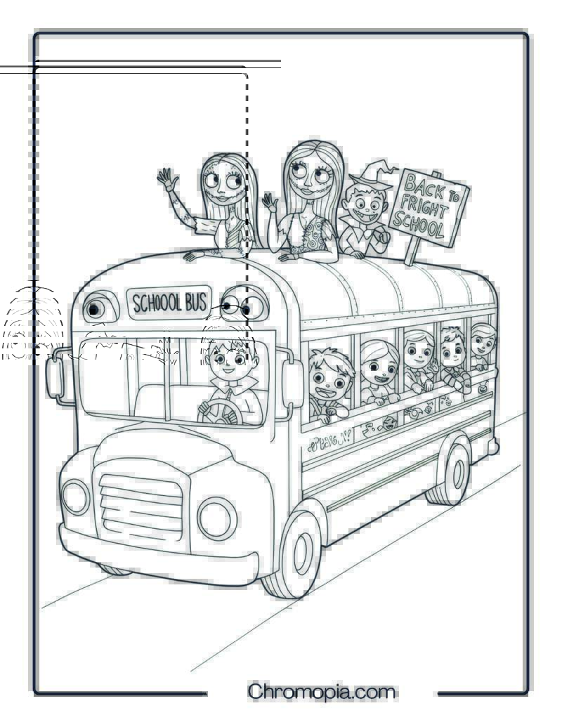 Jack and Sally as School Bus Drivers Coloring Page