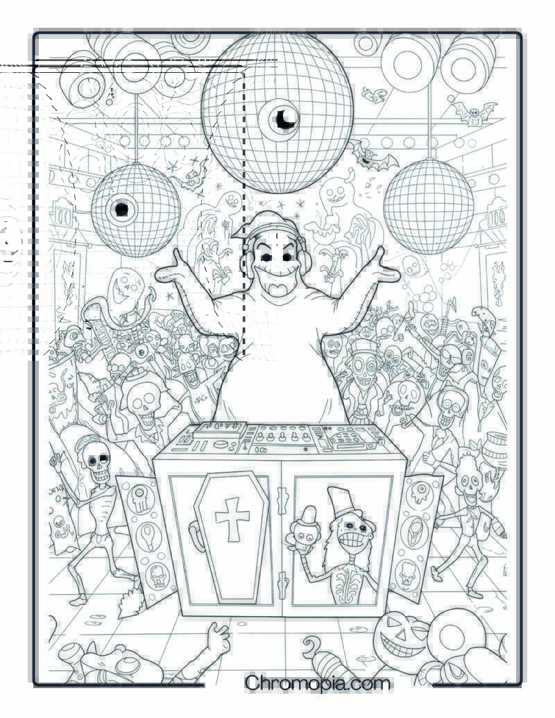 Oogie Boogie as a DJ at the Haunted Disco Coloring Page
