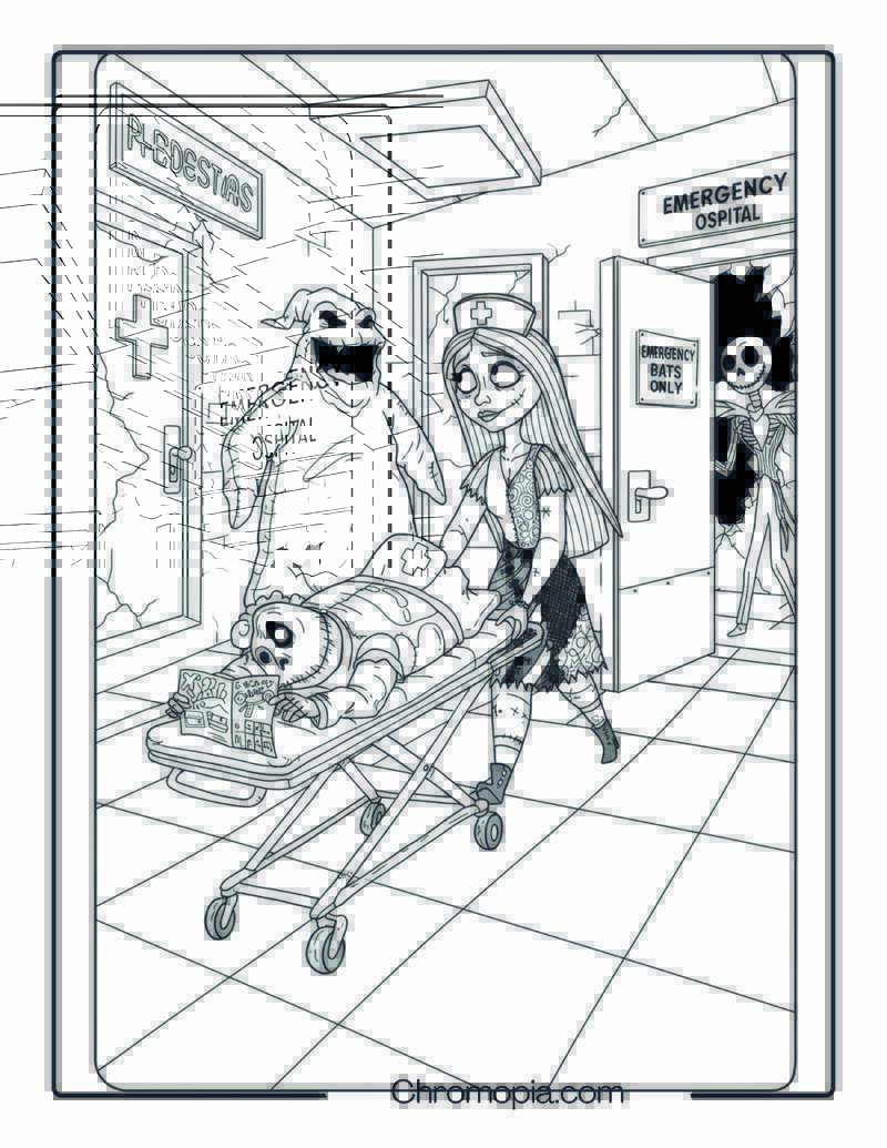Sally the Exhausted Nurse in Monster Hospital Coloring Page