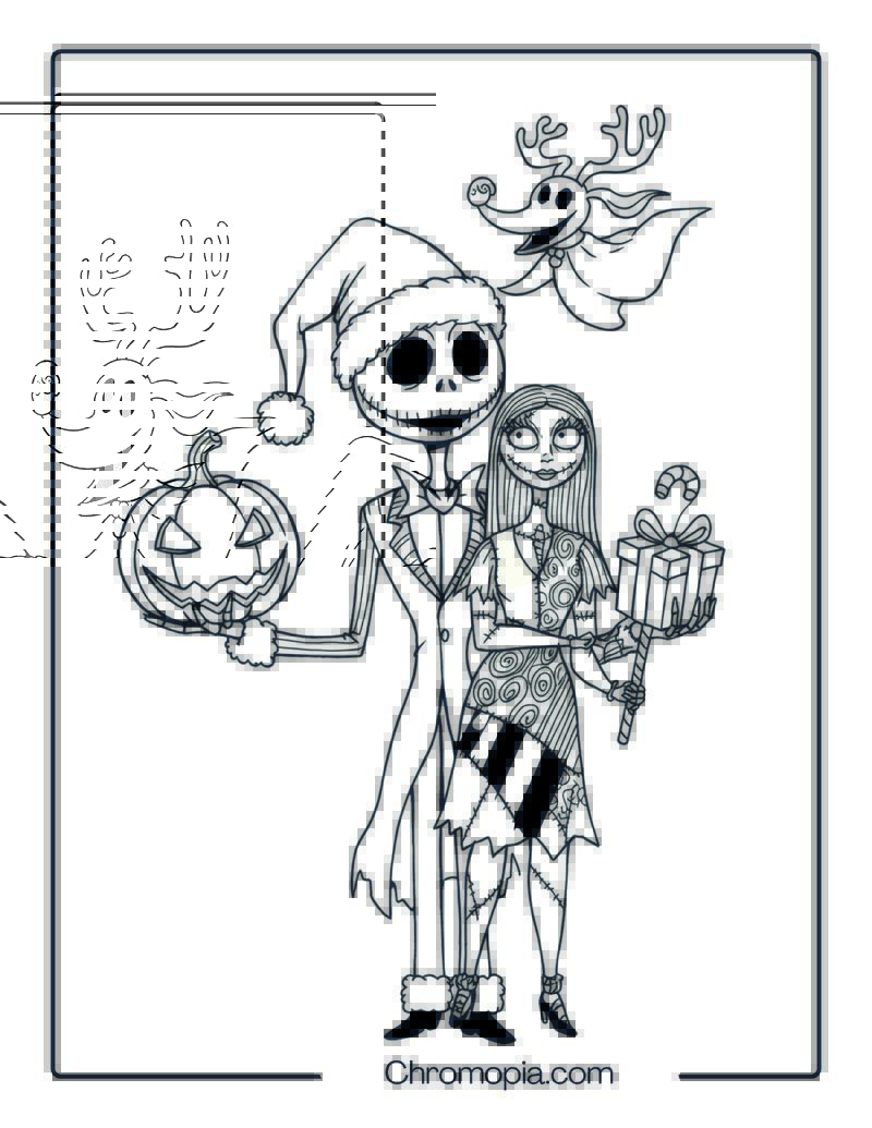 Nightmare Before Christmas Halloween and Christmas Coloring Page