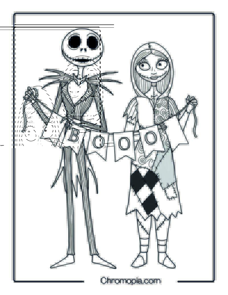 Nightmare Before Christmas Jack and Sally Coloring Page