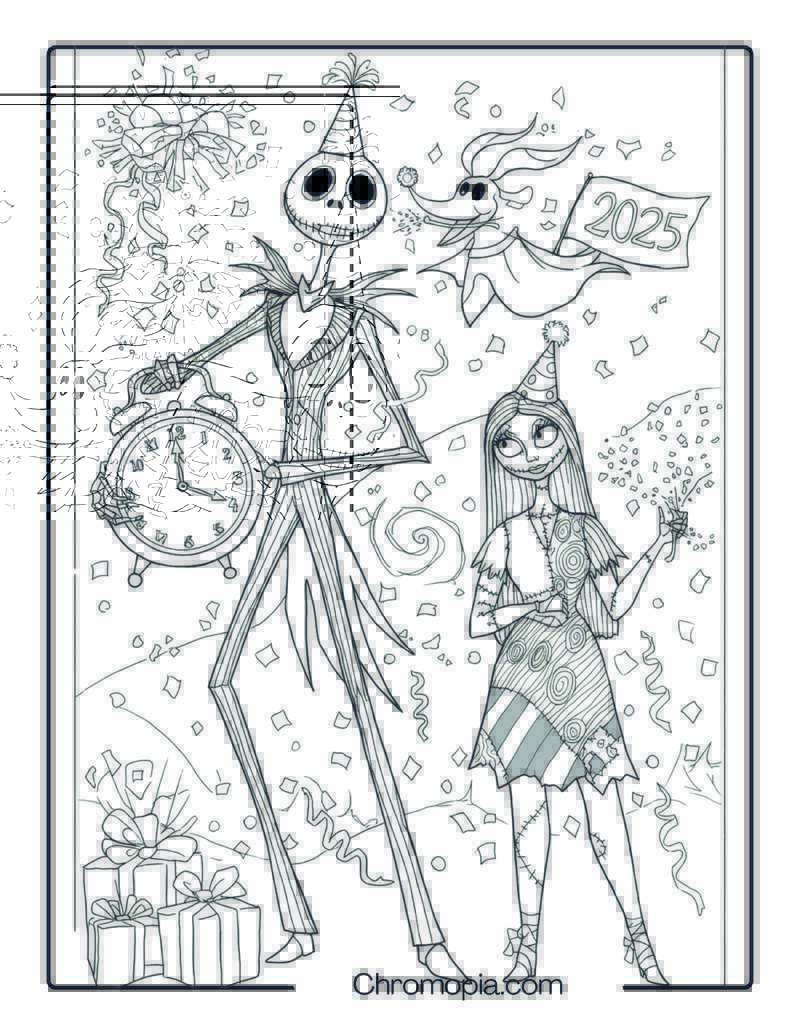 Nightmare Before Christmas New Year Coloring Page