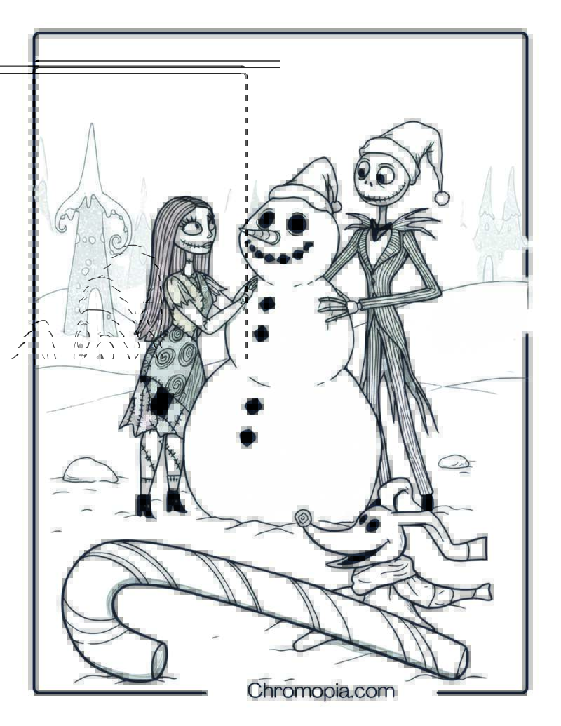 Nightmare Before Christmas Snow Scene Coloring Page