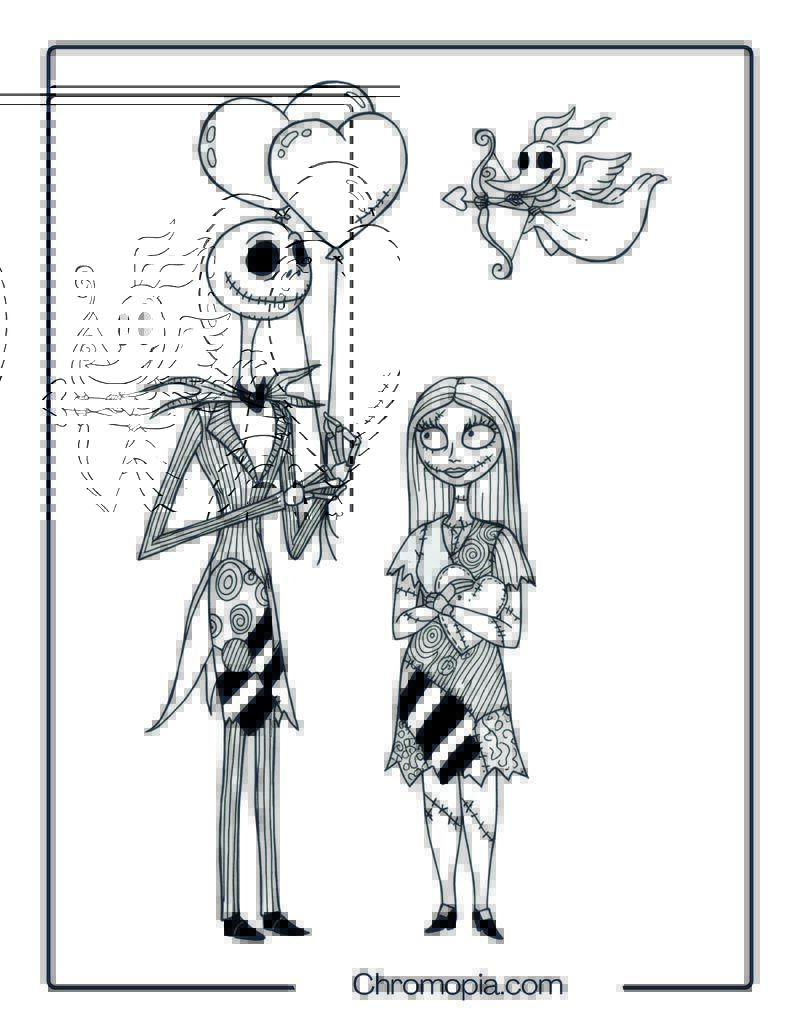 Nightmare Before Christmas Valentine’s Day Coloring Page