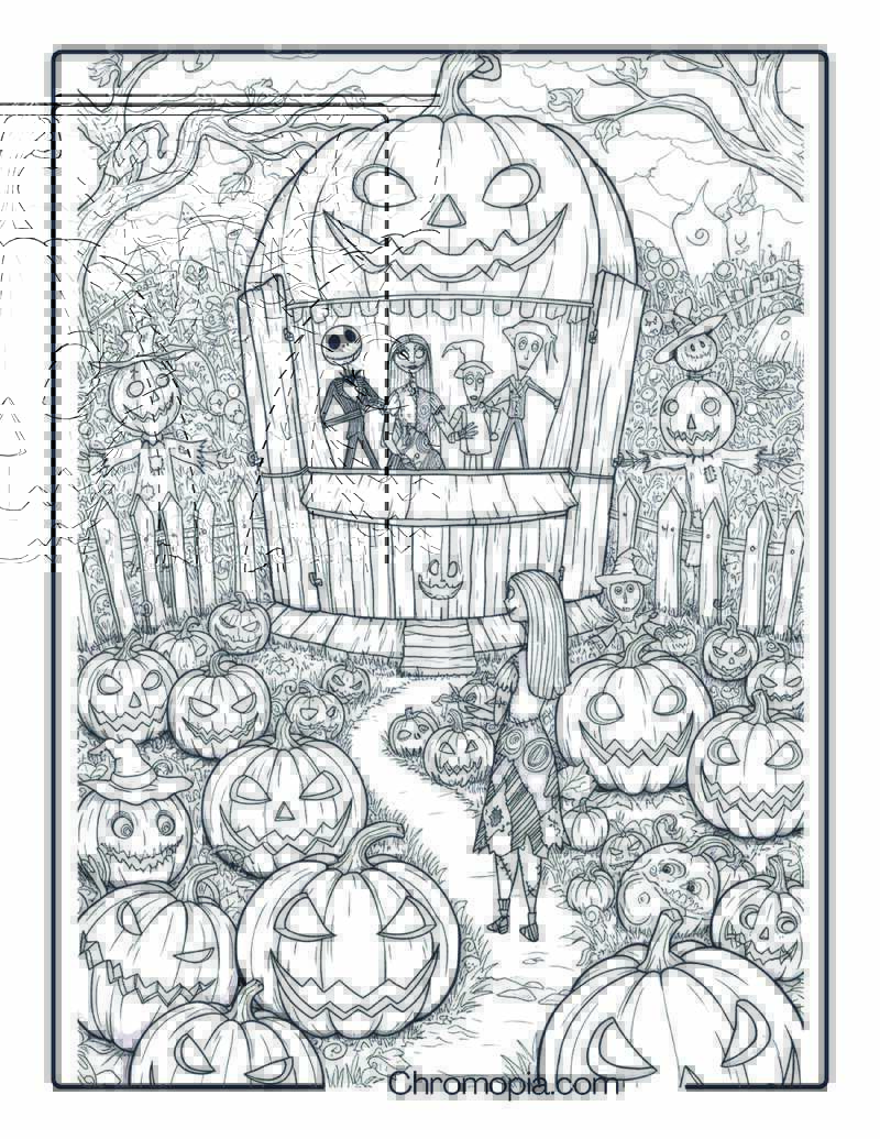 Nightmare Before Christmas Creepy Pumpkin Patch Coloring Page