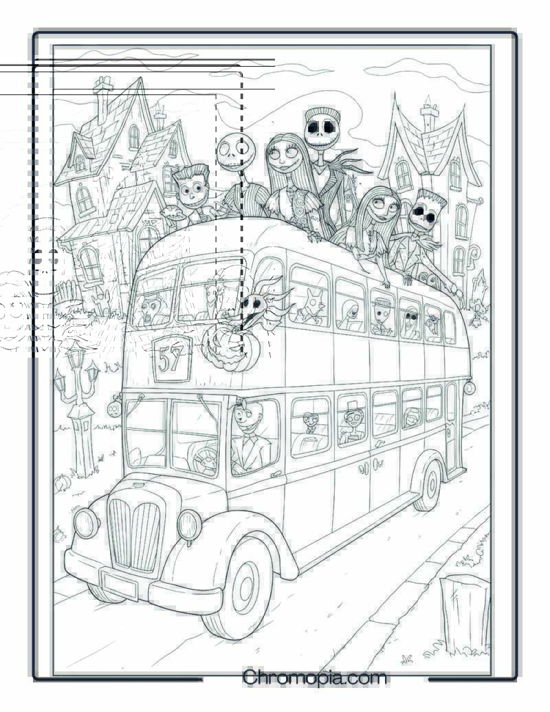 Nightmare Before Christmas Halloween Bus Ride Coloring Page