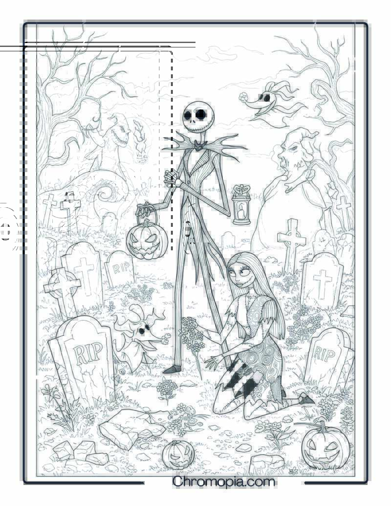 Nightmare Before Christmas Halloween Graveyard Standoff Coloring Page