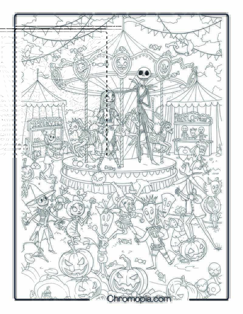 Nightmare Before Christmas Haunted Carnival Coloring Page