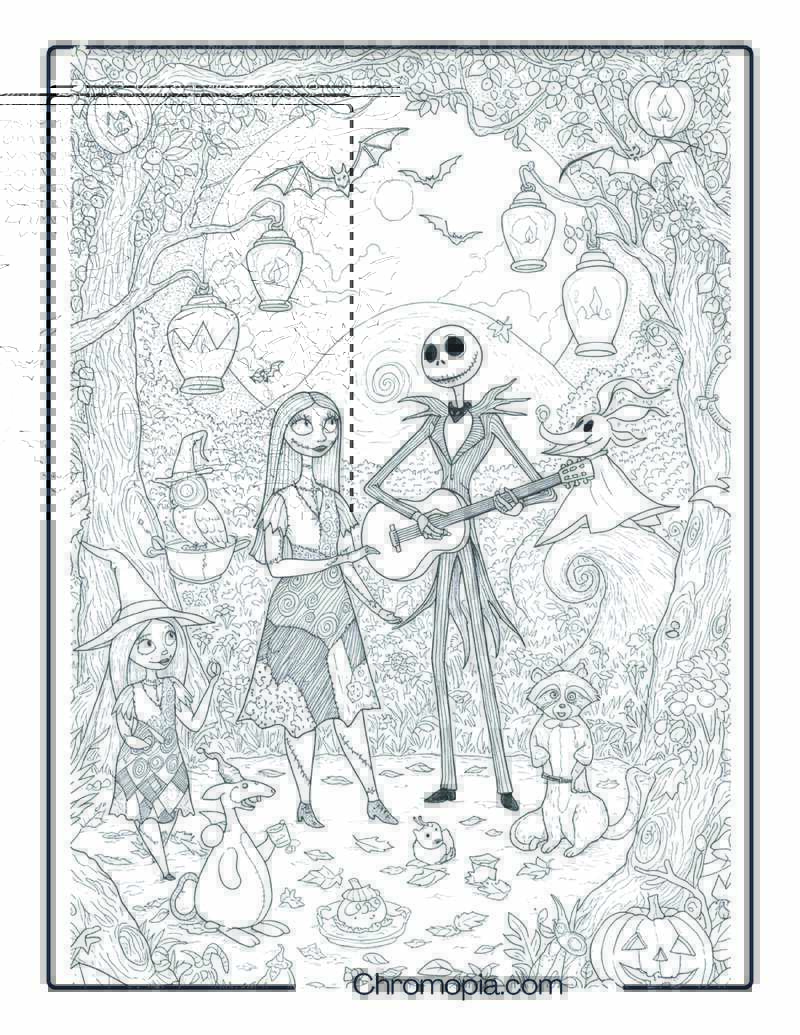 Nightmare Before Christmas Moonlit Forest Party Coloring Page