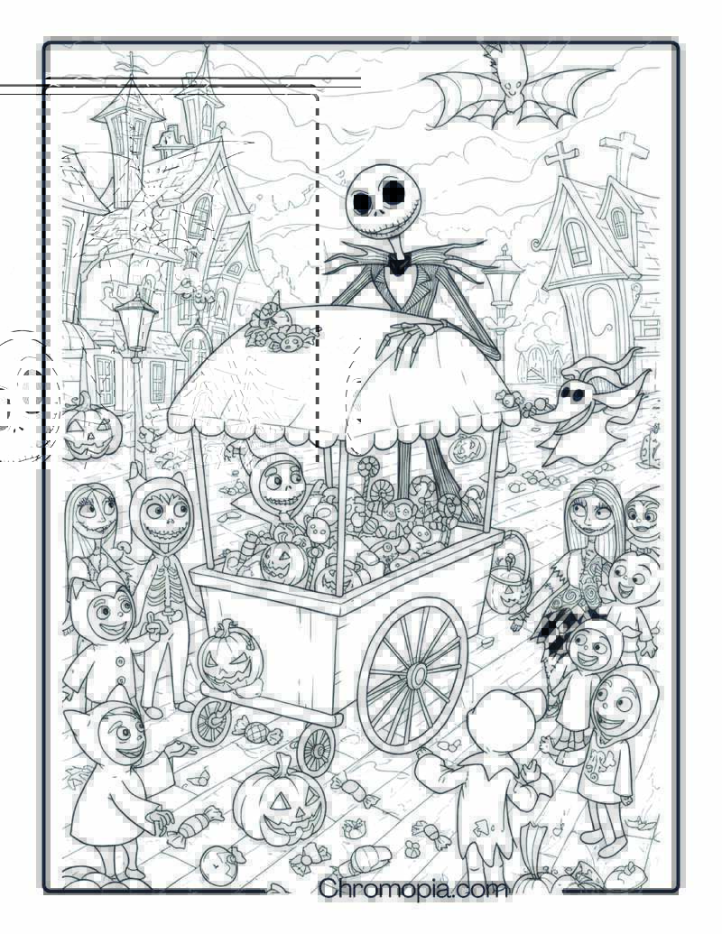 Nightmare Before Christmas Spooky Street Trick-or-Treat Coloring Page