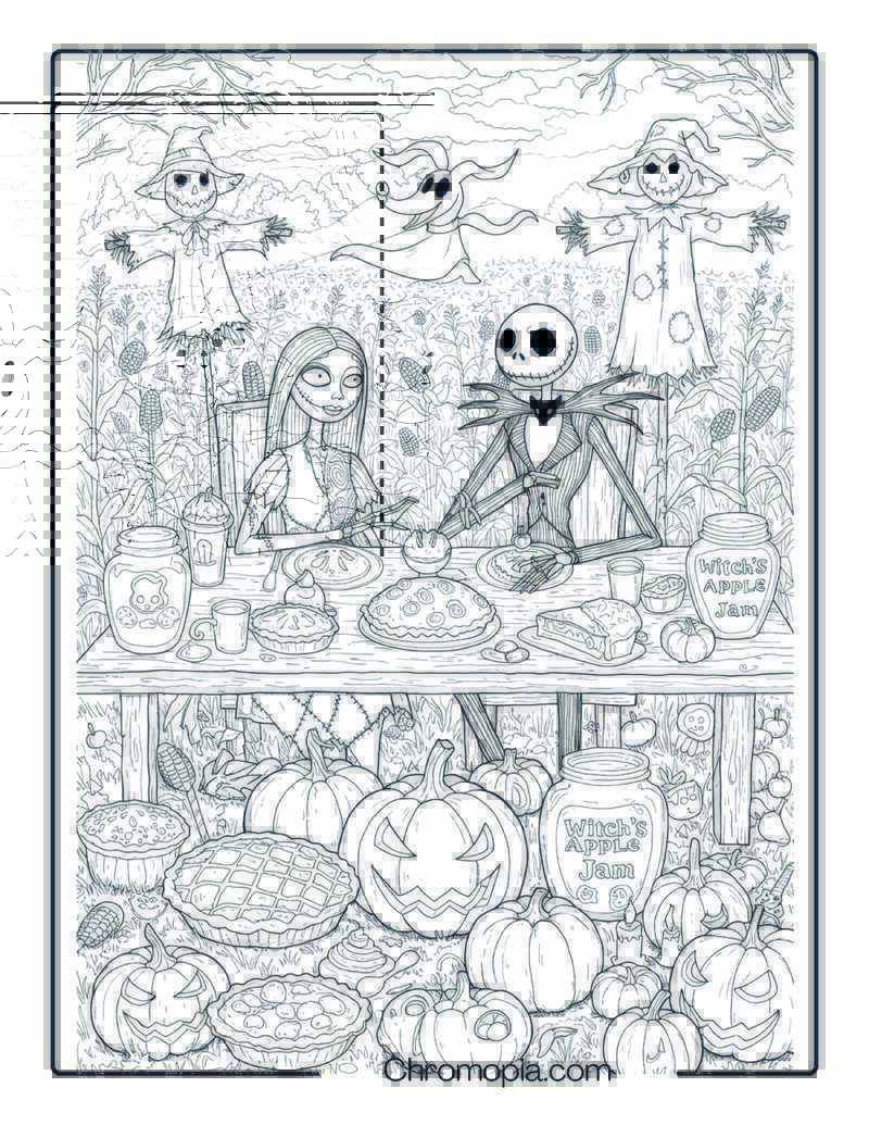 Jack and Sally’s Pumpkin Harvest Feast Coloring Page
