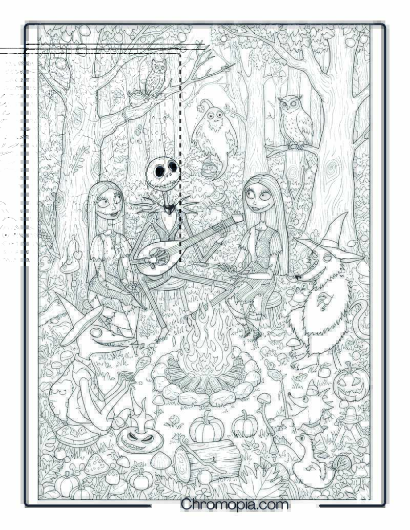Nightmare Before Christmas Fall Forest Gathering Coloring Page
