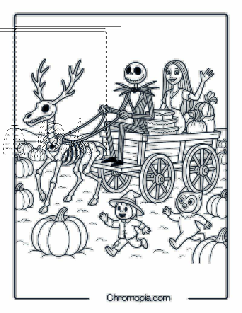 Nightmare Before Christmas Pumpkin Wagon Ride Coloring Page