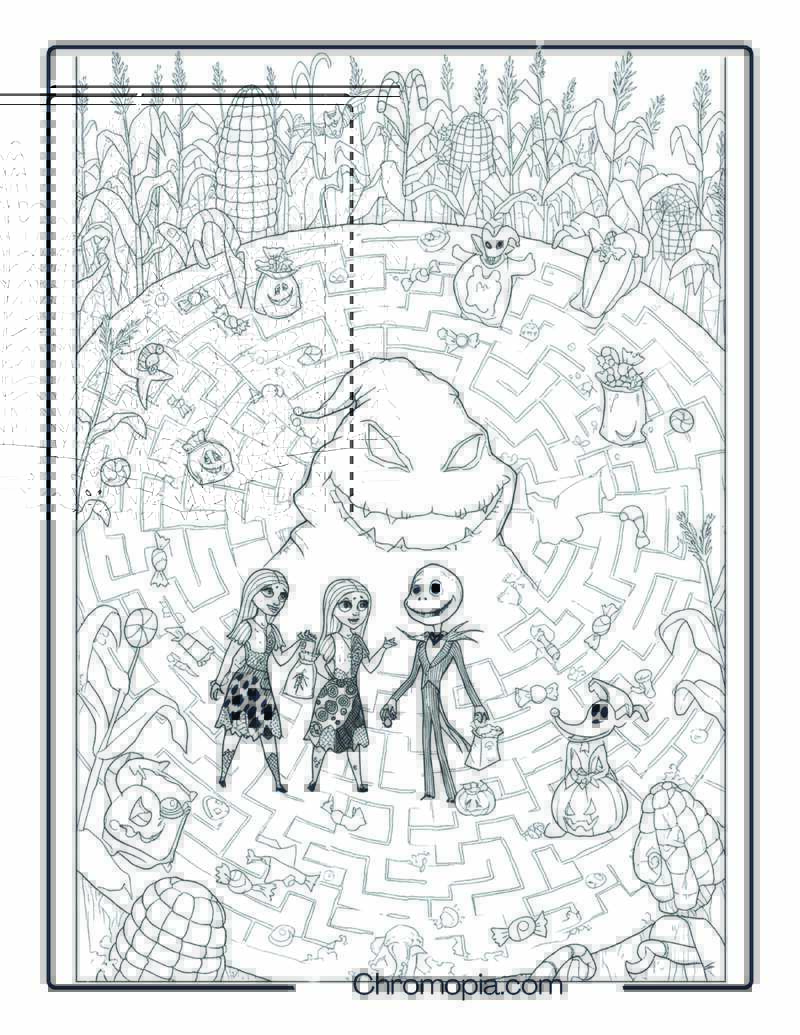 Oogie Boogie’s Spooky Corn Maze Coloring Page