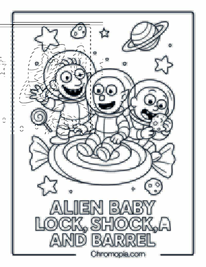 Alien Style Baby Lock, Shock, and Barrel Coloring Page