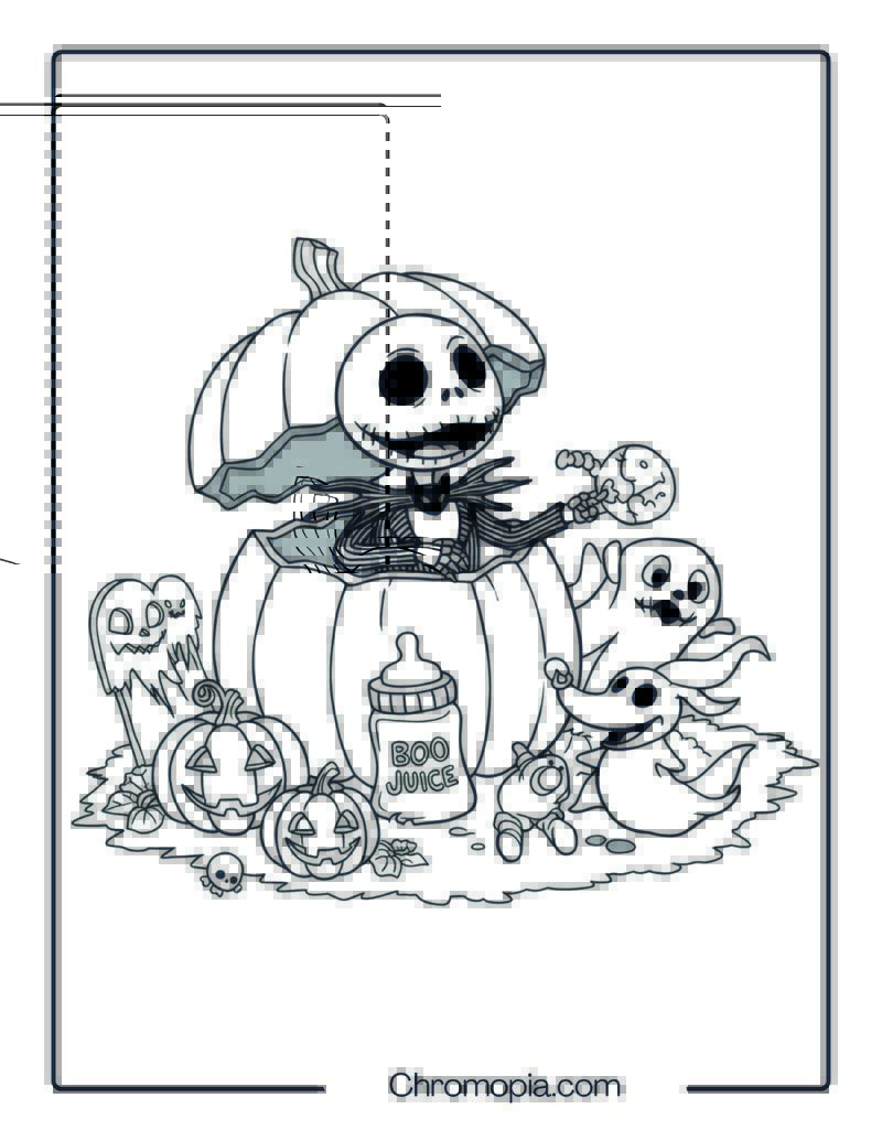 Baby Jack Skellington Plays in Pumpkin Patch Coloring Page