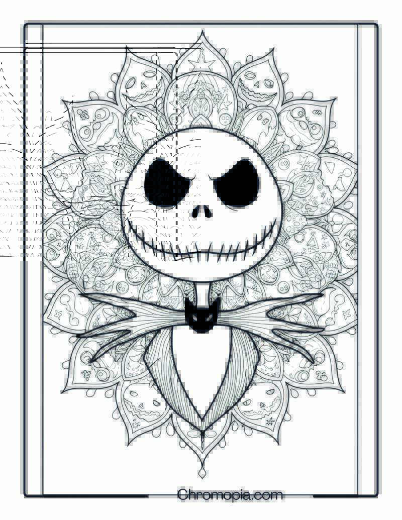Mandala Flower Style Jack Skellington Face Coloring Page