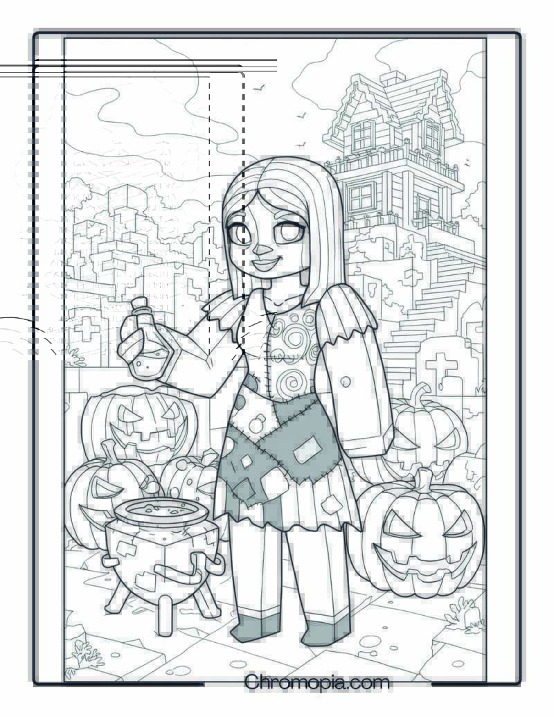 Minecraft Style Sally in Halloween Town Coloring Page