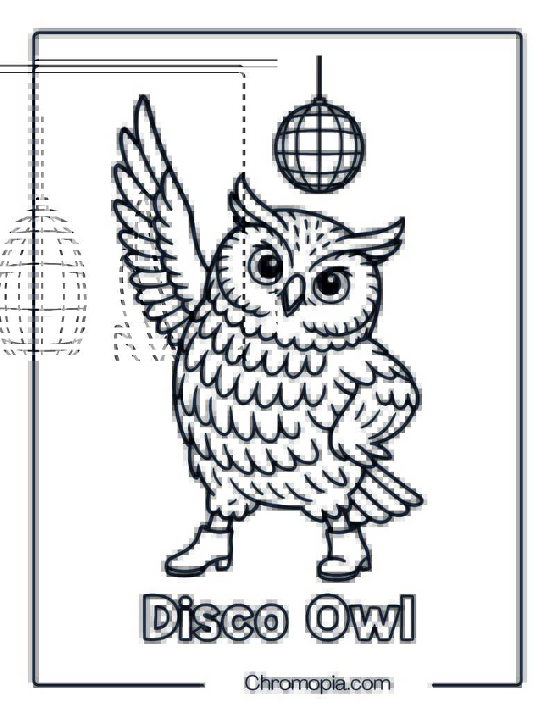 Dancing Disco Owl Coloring Page