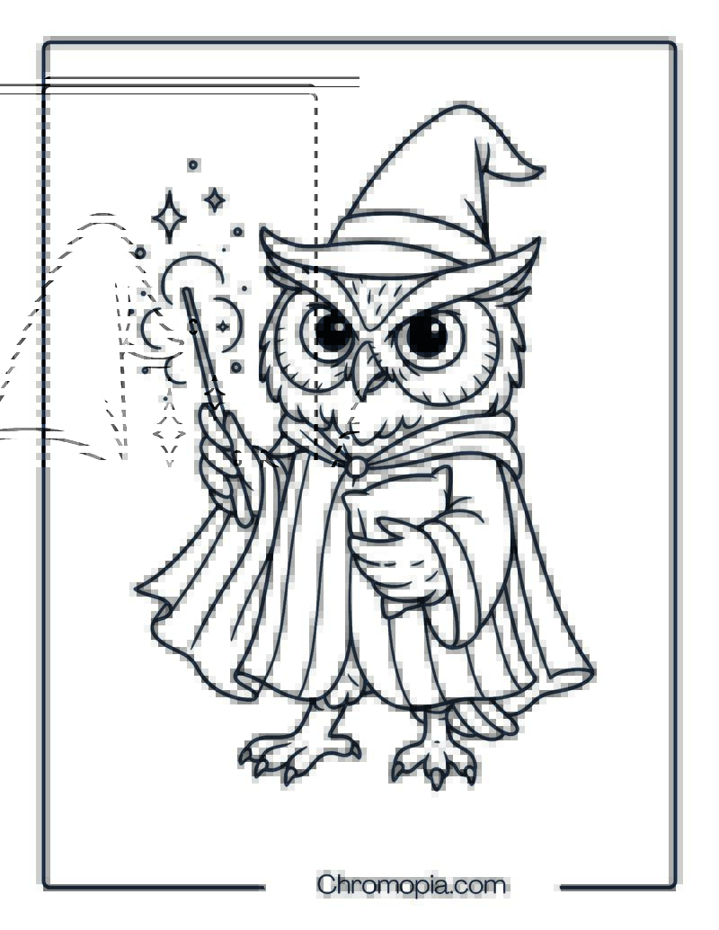Magician Owl Coloring Page