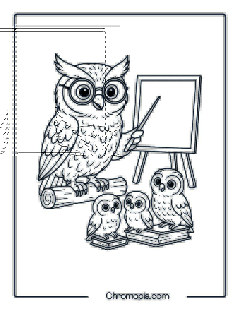 Owl Teacher with Glasses Coloring Page