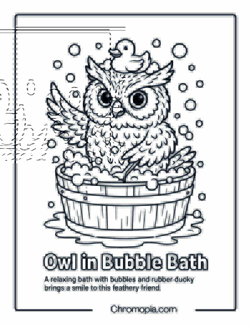 Owl in Bubble Bath Coloring Page