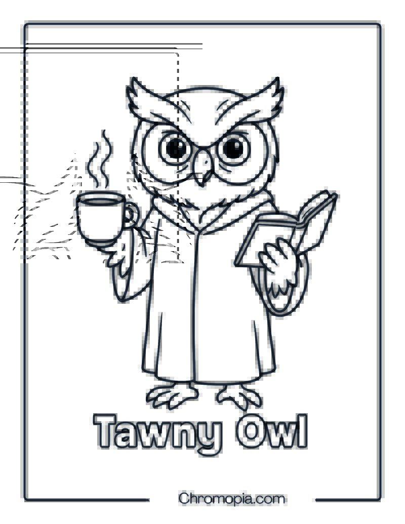 Owl with Human Body Coloring Page