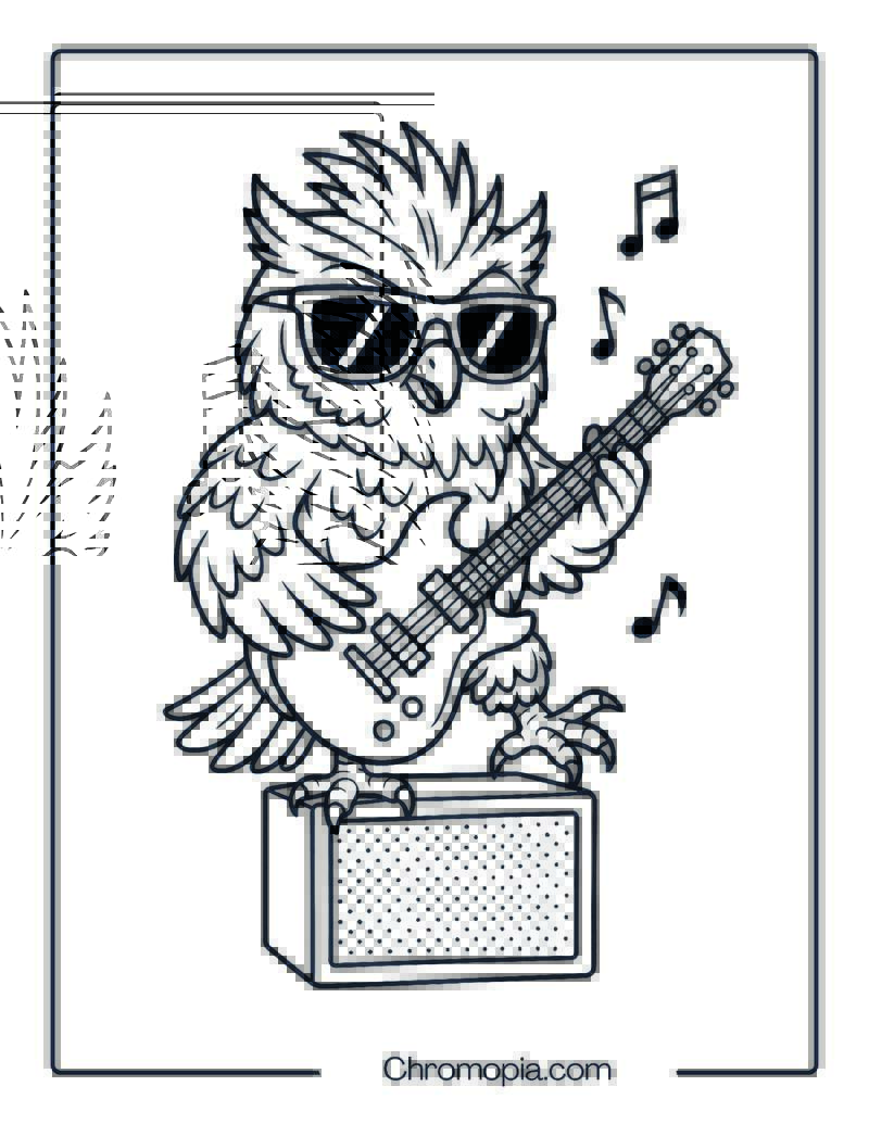 Rock Star Owl Coloring Page