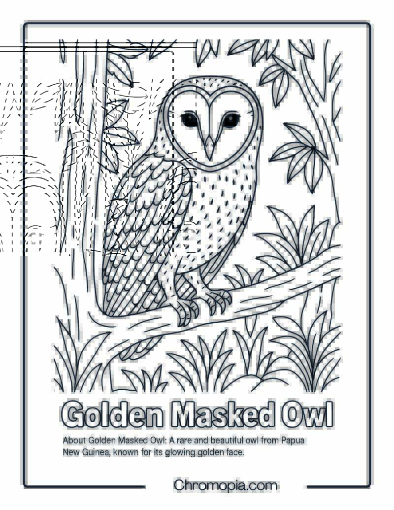 Golden Masked Owl Coloring Page