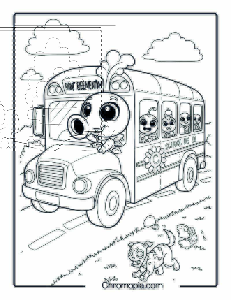 Baby Peashooter in School Bus Coloring Page