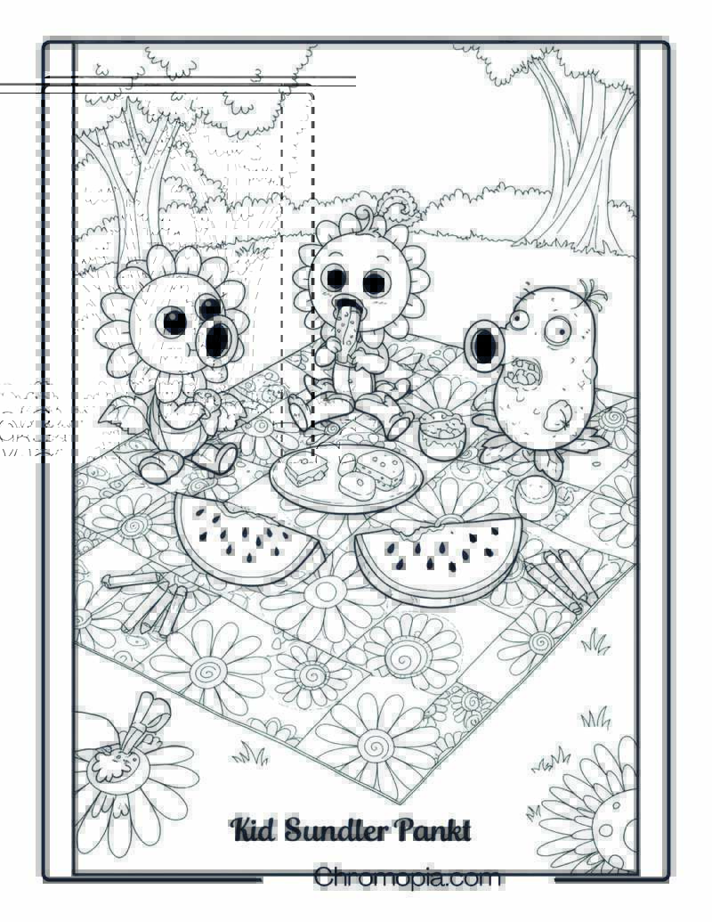 Kid Plant Picnic with Mandala Picnic Blanket Coloring Page